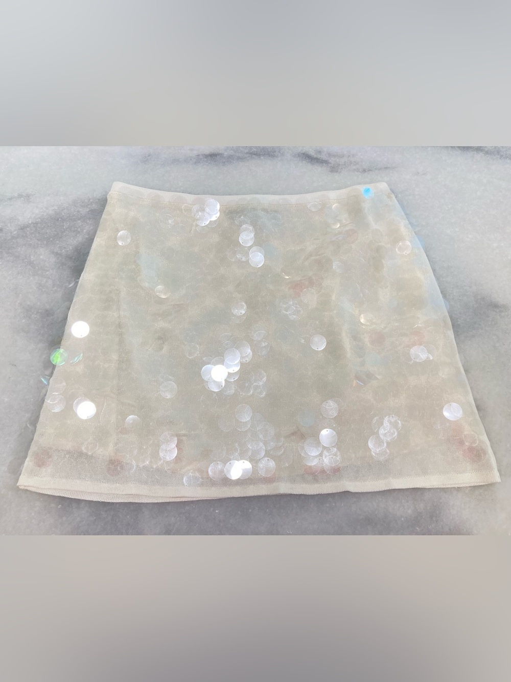 ZARA Cream White Clear Sequin Knit Mini Skirt NWT - Picture 2 of 8
